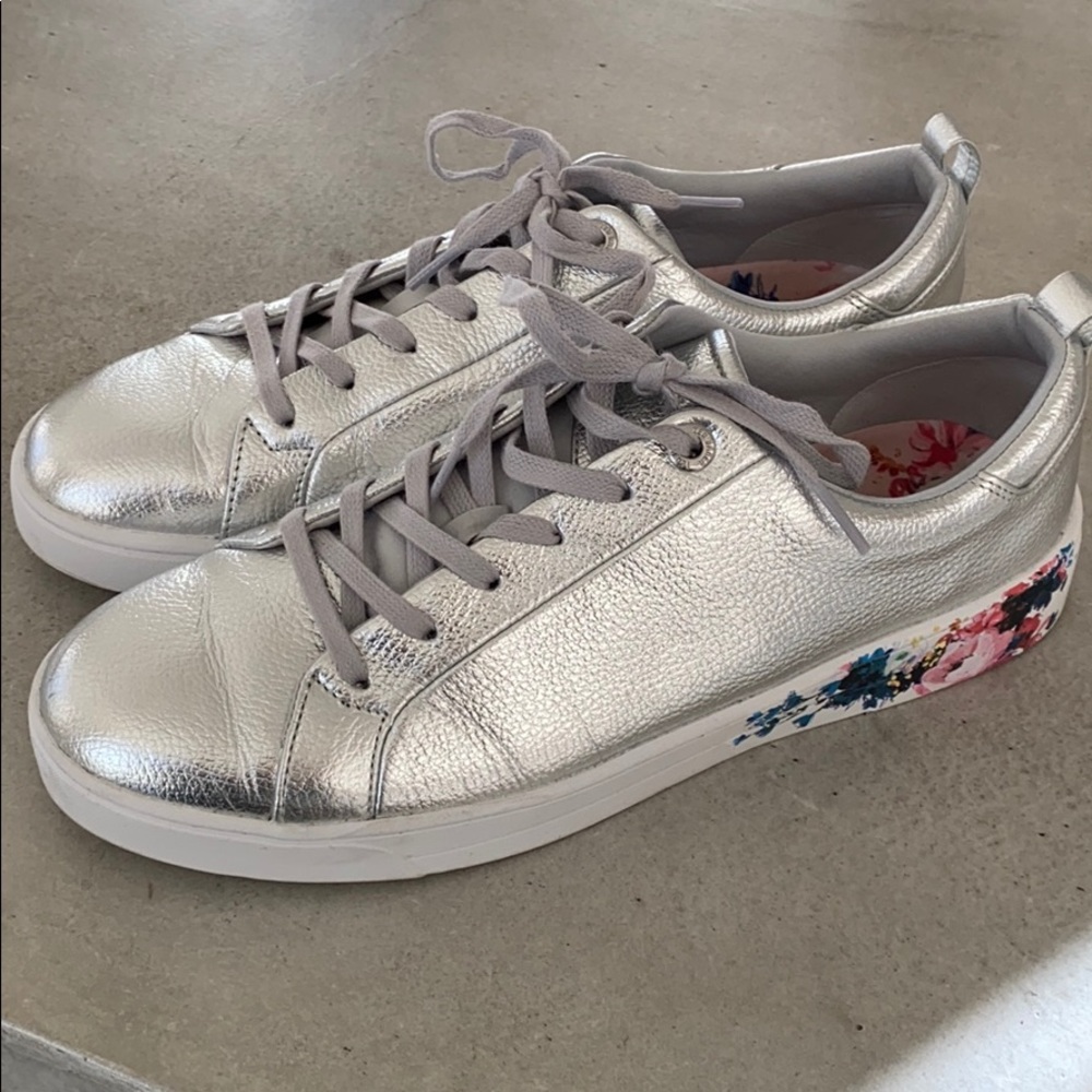 Ted Baker Silver Metallic Floral Sneakers